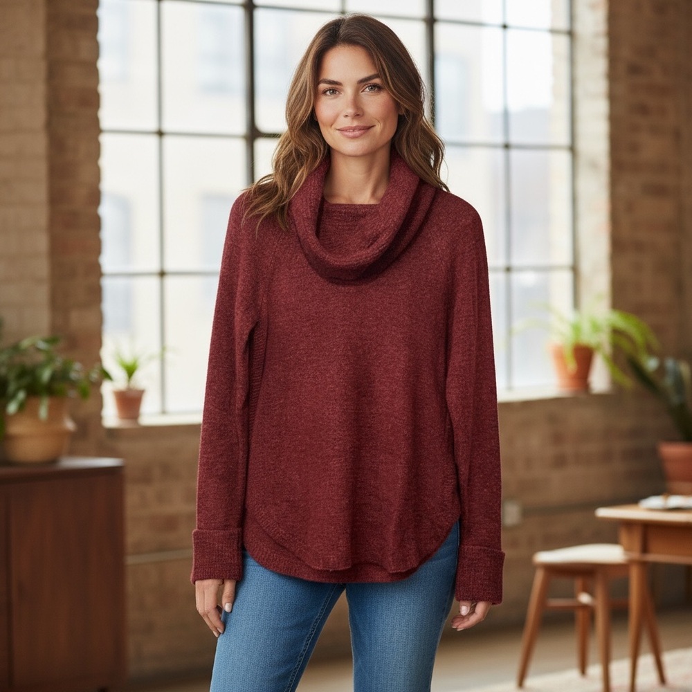 Style & Co. Cowl Neck Long Sleeve Sweater Women’s, Color Merlot,‎ Size Medium